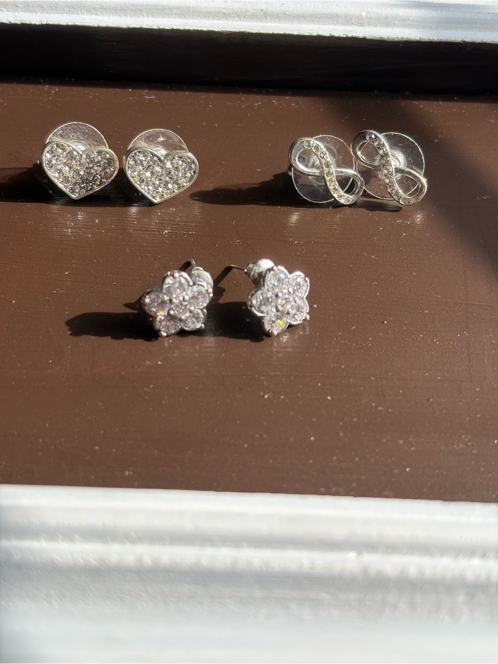 Park Lane Sterling Silver Crystal Stud Earrings, set of 3 - Picture 3 of 3